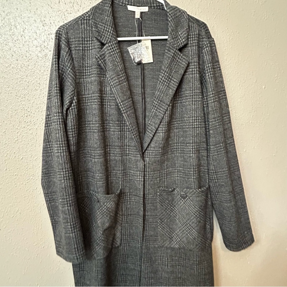 Anthropologie Harlyn Gray Plaid Longline Jacket Coat Large NWT - Picture 8 of 9